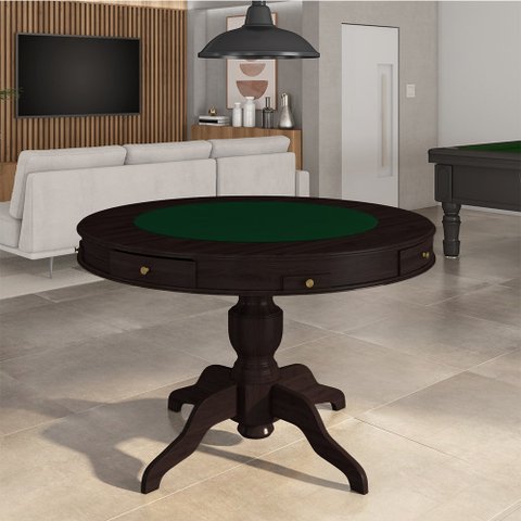 Mesa de Jogos Carteado 4 Lugares Bellagio com Gavetas e Tampo Reversível Base Estrela com Tecido Tab