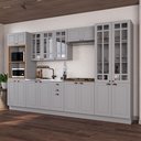 Ver imagem 1 de Cozinha Modulada 6 Peças 1 Torre Quente 1 Cristaleira 2 Balcão sem Tampo 2 Aéreos 100% MDF com Vidro Rodapé Bari Cinza/Titanio Fosco