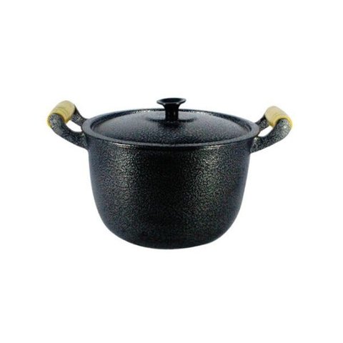 Caldeirão Alumínio Fundido Craqueado Alça De Madeira 22cm - Preto
