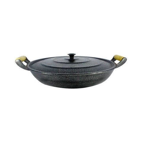 Frigideira Alumínio Fundido Craqueada Alça Madeira Trad Preta 36cm
