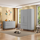 Ver imagem 2 de Conjunto Infantil Comoda e Guarda Roupa Mdf Cinza
