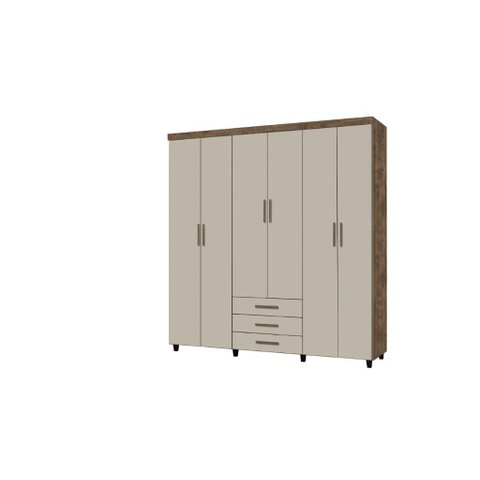 Roupeiro / Guarda Roupas Ti Casal 6 Portas Cor Canela / Off White