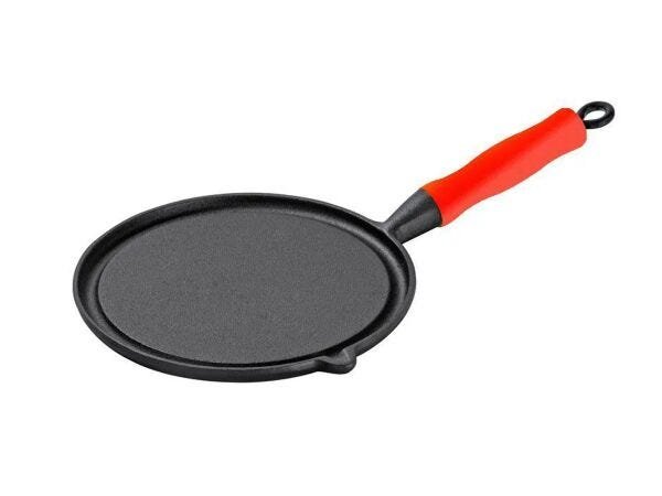 Bifeteira Ferro Redonda Cabo Silicone Vermelho Lisa 26cm - 1