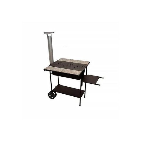 Fogão A Lenha De Ferro Fundido Chaminé, Pedra E Carrinho