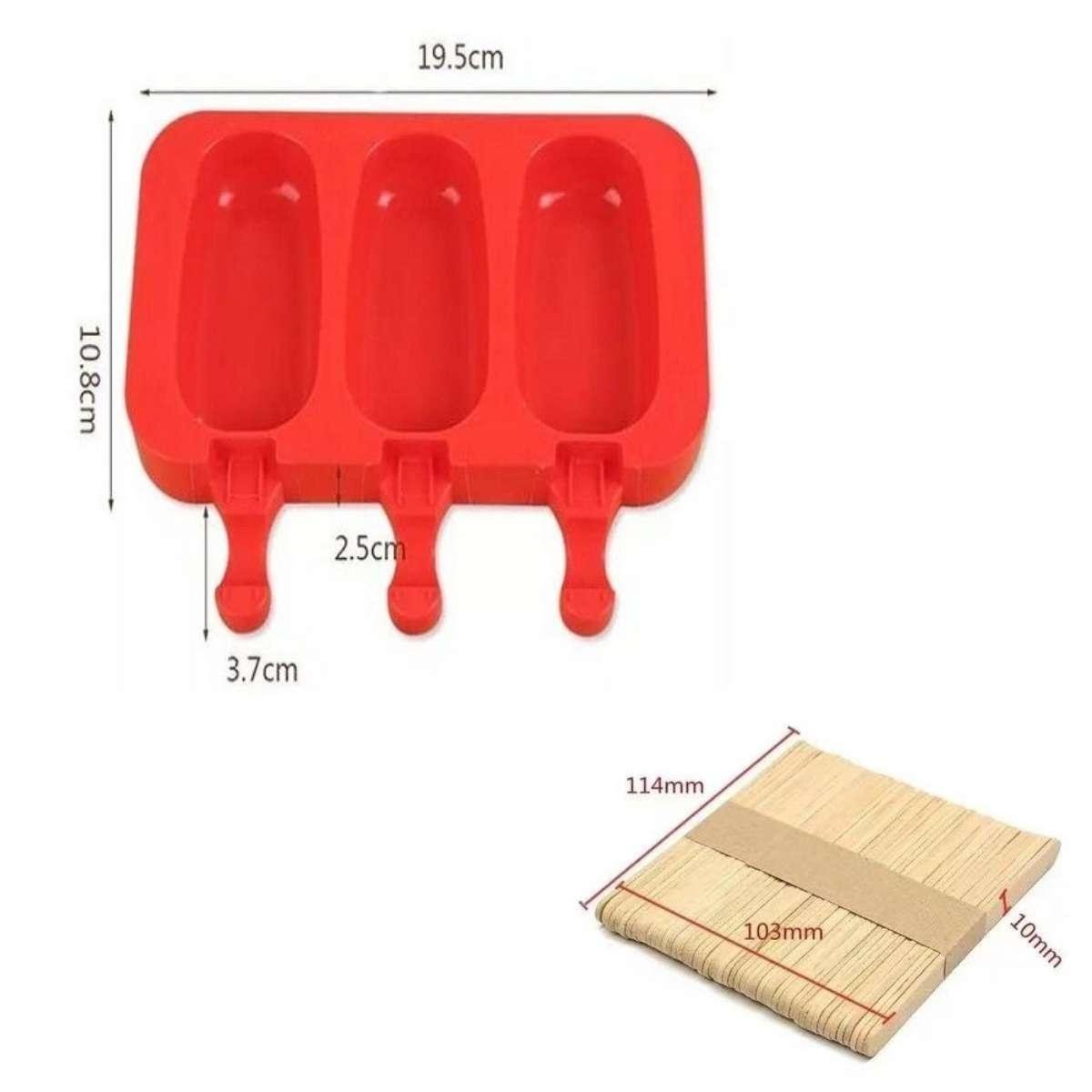 Kit 3 Formas 9 Sorvetes Picolé Silicone 50 Palitos e Tampa - 4