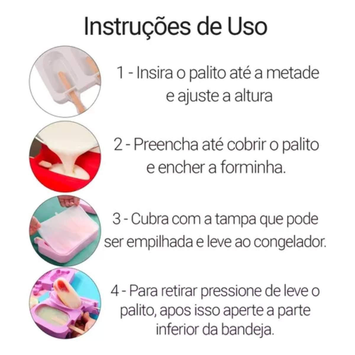 Kit 3 Formas 9 Sorvetes Picolé Silicone 50 Palitos e Tampa - 9