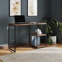 Ver imagem 1 de Mesa Escritório Berlim Industrial com Prateleira Ferro Preto Tampo 110x46 Amêndoa