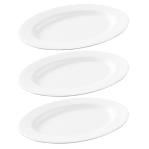 3 Travessas Oval Melamina 30x22cm Rasa Buffet Branca Restaurante Salada Petiscos Aperitivos Bar