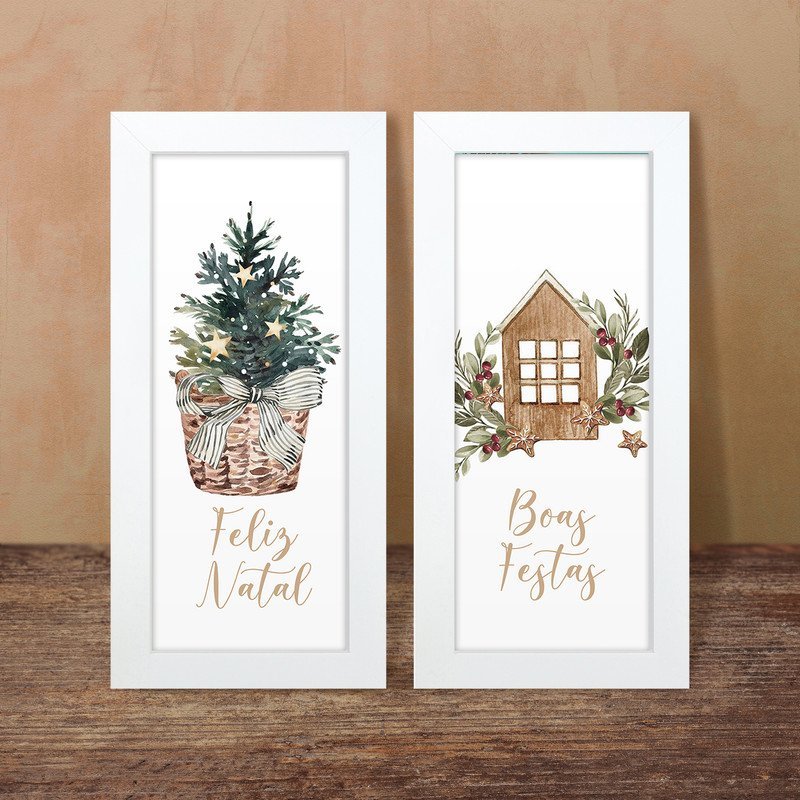 Dupla de Quadros Decorativos Árvore Frases Natal - 3