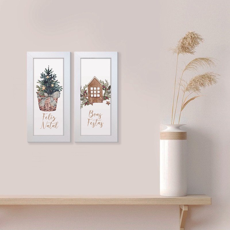 Dupla de Quadros Decorativos Árvore Frases Natal - 2