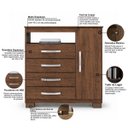 Ver imagem 6 de Comoda Quarto Casal Multiuso Compacto Porta 4 Gavetas Malbec