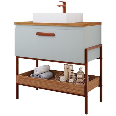 Gabinete para Banheiro com Cuba 60cm em MDF Portinari MGM Marrom Pistache