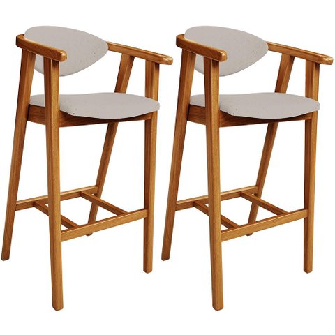 Kit 02 Banquetas Alta para Cozinha Bancada Bar Sala de Jantar Fixa Cecília L02 Linho Bege - Lyam
