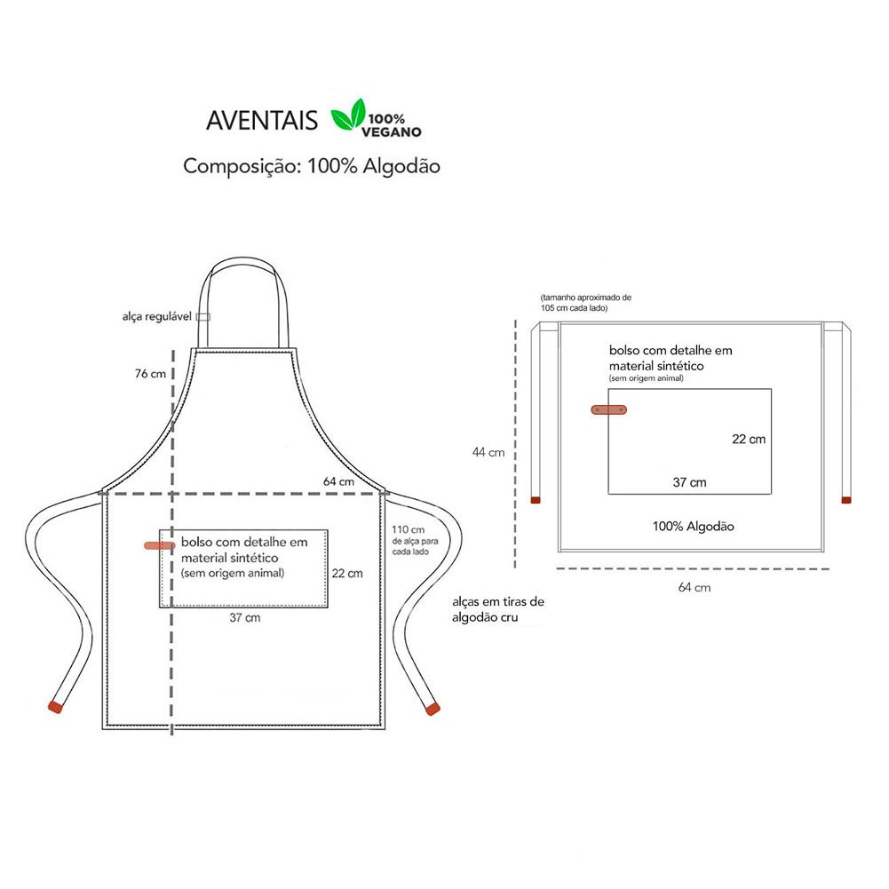 Avental Bege e Cintura Algodao Cafeteria Caqui Bar Vegano - 4