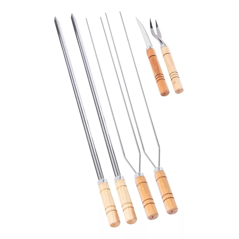 Kit Conjunto Churrasco 6 Peças Inox Gaucho 4 Espetos 85cm