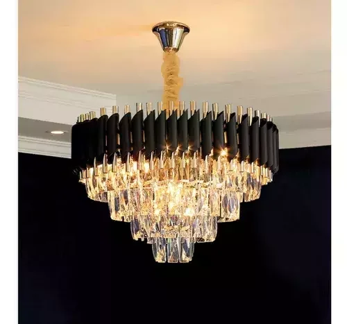 Lustre 75×44cm E14×15 Metal Preto+cristal Transparente - 1