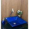 Kit com cuba louça quadrada azul,válvula,torneir,sifão e sab - 3