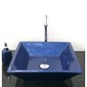 Kit com cuba louça quadrada azul,válvula,torneir,sifão e sab - 1