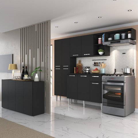 Cozinha Completa C/ Buffet/aparador Multimóveis Mp2043 Preta