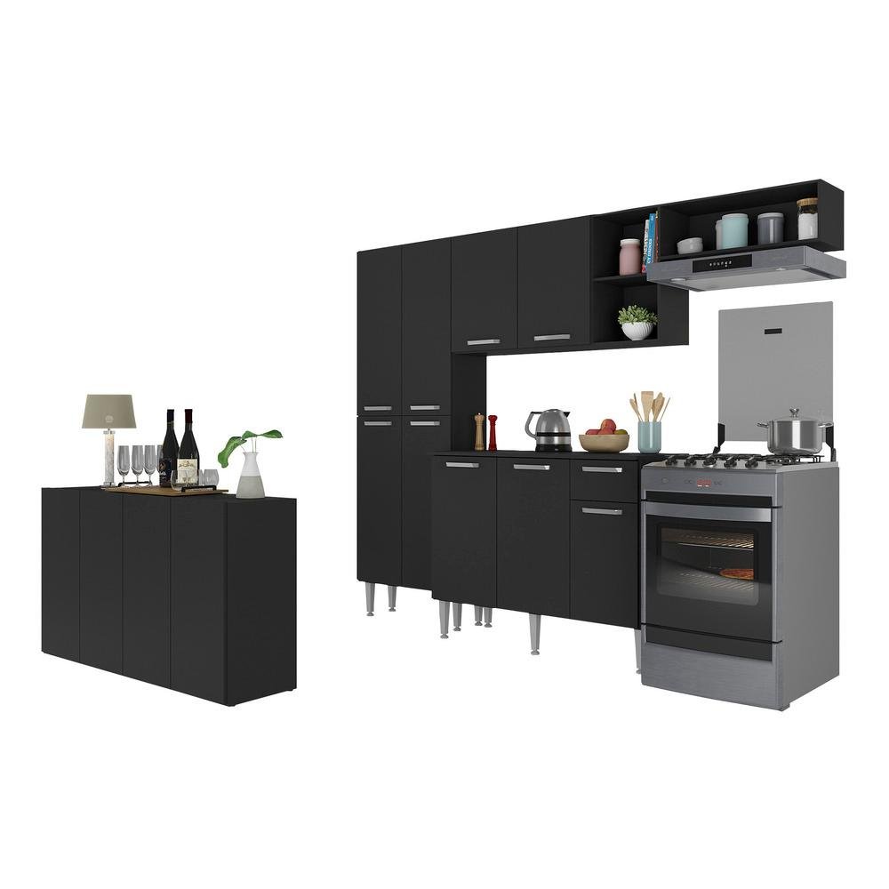 Cozinha Completa C/ Buffet/aparador Multimóveis Mp2043 Preta - 2