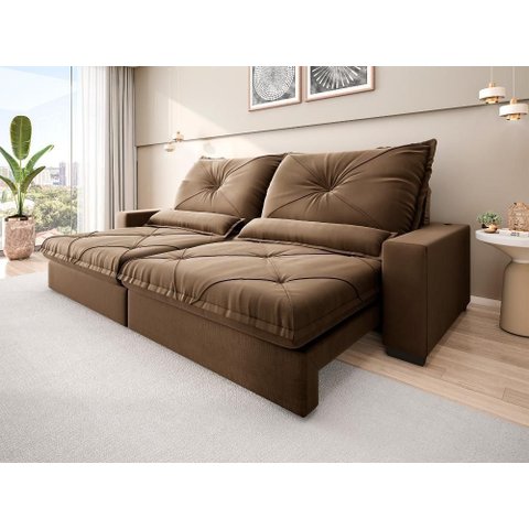 Sofá Retrátil e Reclinável 2,80m Vogue Veludo Cristal - Netsofas - Castor