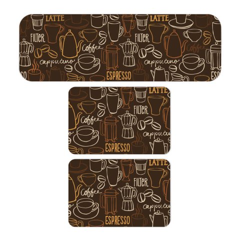 Kit de 3 Tapetes para Cozinha Coffee Cappuccino Espresso Antiderrapante