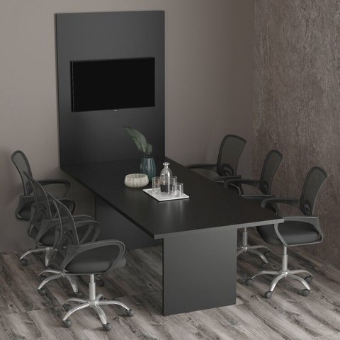 Kit com Mesa para Reunião 6 Lugares e Painel para Tv até 37 Polegadas