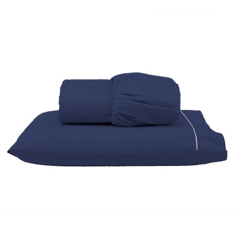 Roupa de Cama Solteiro 400 Fios 2 Peças Ponto Palito Cor:azul