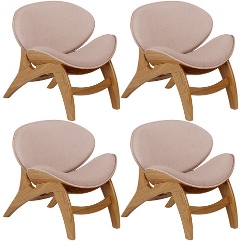 Kit 4 Poltronas Decorativa Orgânica Sala Living Kadosh L02 Linho Rosê - Lyam Decor