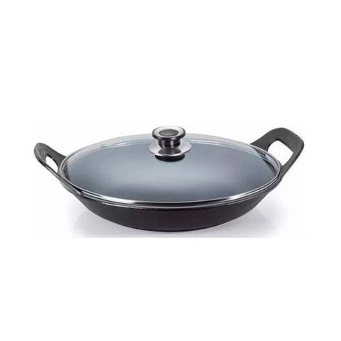 Panela Risoto De Ferro Fundido Com Tampa De Vidro - 5 L - Preto