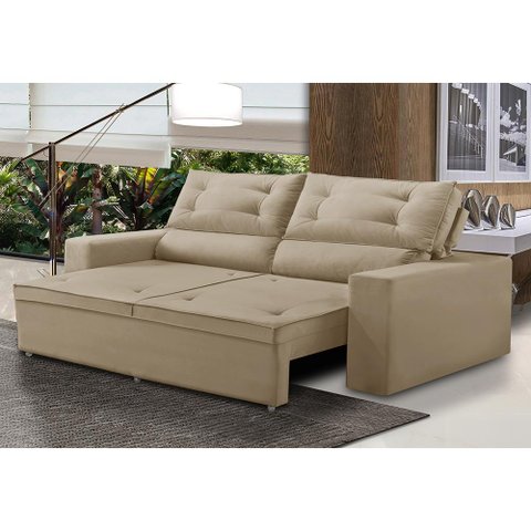Sofá Retrátil e Reclinável 3 lugares com Molas 1,80m Lais Suede Bege Adonai Estofados