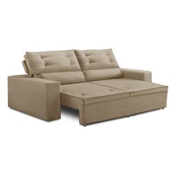 Sofá Retrátil e Reclinável 3 lugares com Molas 1,80m Lais Suede Bege Adonai Estofados - 3