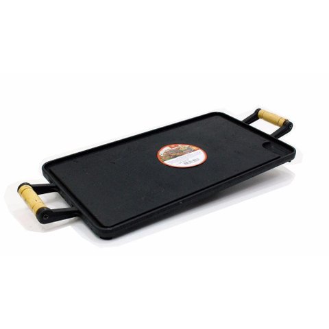 Chapa Bifeira Lisa De Ferro Fundido Com Cabo Madeira 30x62cm