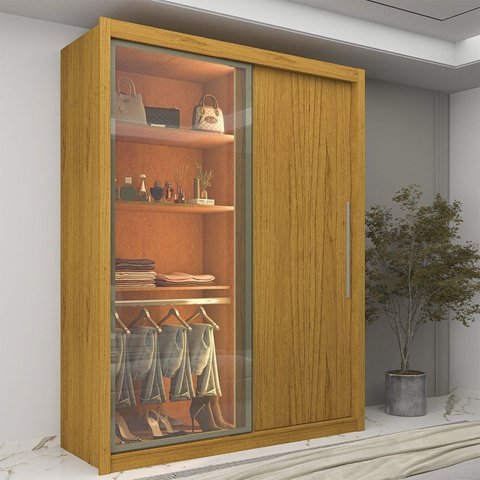Guarda-Roupa Solteiro 2 Portas com 1 Porta Reflectante com LED 100% MDF Royale
