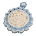 Ver imagem 1 de Kit 4 Sousplat com 4 Porta Copo em Crochê Artesanal Cor Bege e Azul - Majú Decor