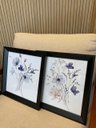 Ver imagem 2 de Duo de Quadros Floral Aquarela Azul 33x35cm Cozinha Lavabo Moldura Preta Vidro