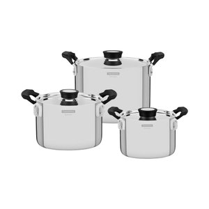 Jogo de Panelas Tramontina Inox Corpo Triplo Grano Compact 3 Pç