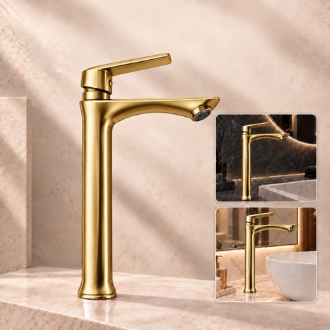 Torneira Lima Dourada Alta Aço Inox 304 Premium Luxo Goldenx