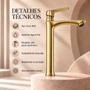 Ver imagem 5 de Torneira Lima Dourada Alta Aço Inox 304 Premium Luxo Goldenx