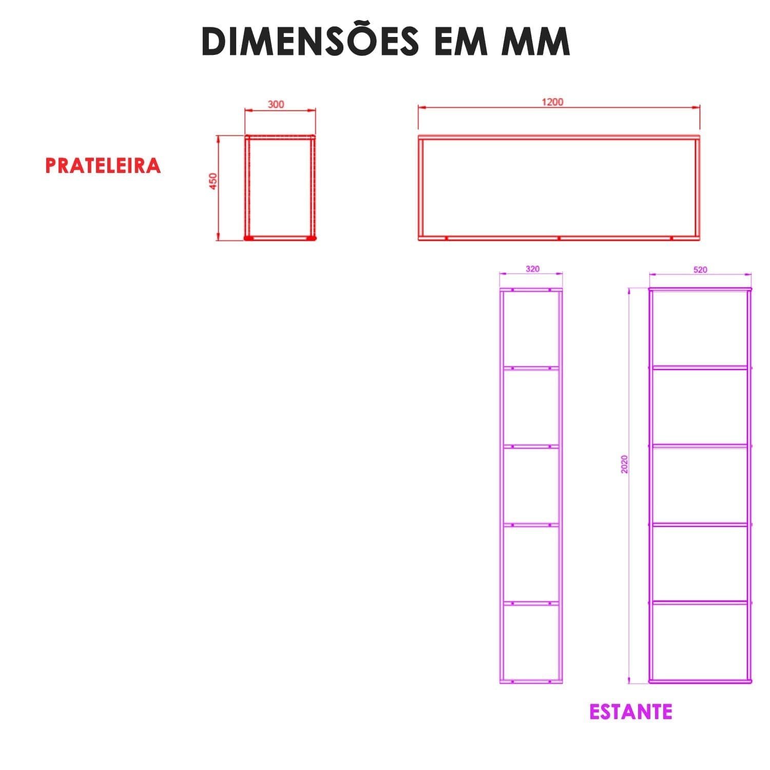 Kit Industrial Set Completo Estante + Rack + Nicho de Parede Preto com Cobre - 4