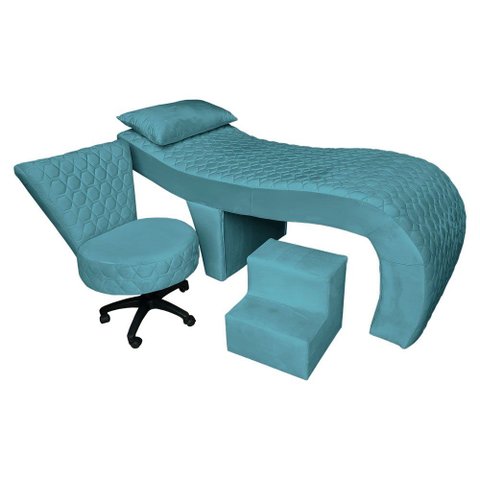 Kit Maca Estética Metalasse com Mocho e Escadinha Slk Decor Nina Azul Turquesa