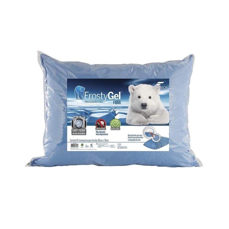 Travesseiro Frio FrostyGel Fibra Lavável em Máquina - Fibrasca, Cor: Azul, Tamanho: 50x70 Travesseiro Frio FrostyGel Fibra Lavável em Máquina - Fibrasca, Cor: Azul, Tamanho: 50x70