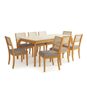 Ver imagem 2 de Conjunto Mesa de Jantar em Madeira Maciça com Vidro e 8 Cadeiras Estofadas com Telinha em Linho Petr