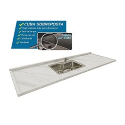 Pia de Cozinha Mármore Branco 150cm Cuba Gourmet Completo: Branco - 2