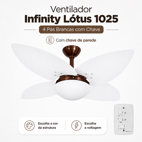 Ventilador Infinity Lótus 1025 4 Pás Brancas com Chave