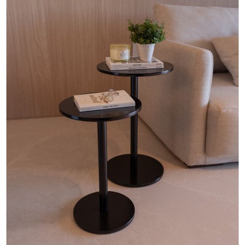 Conjunto de Mesinhas Redondas Laterais Preta para Decorar Apoiar em Salas Quartos Hall Consultórios