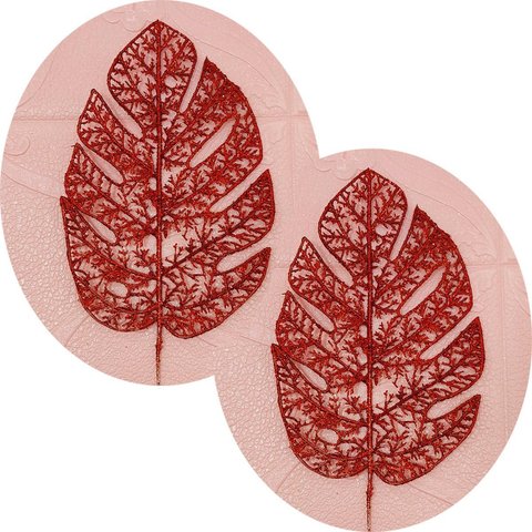 Folhas Flores Enfeite Natal Gliter Vermelho Kit 10pçs 35cm