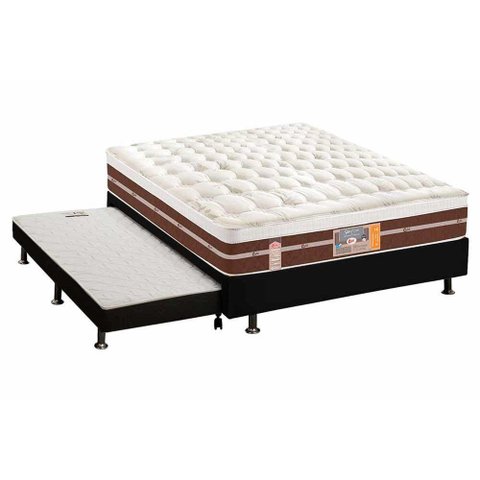 Cama Box C/auxiliar Casal: Colchão Castor Pocket Silver Star Air Híbrido + Base Black(138x188)