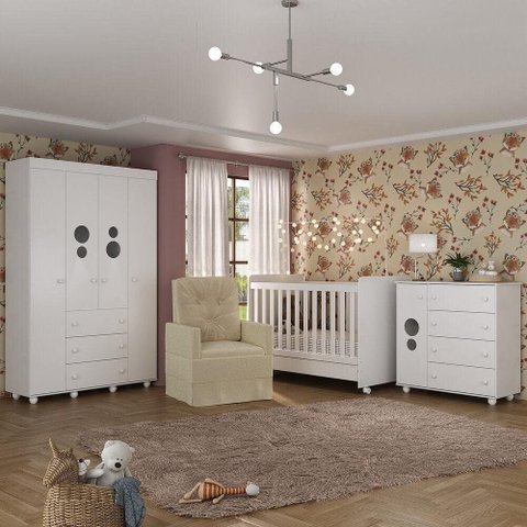 Quarto Completo com Colchão e Poltrona de Amamentação Pimpolho Mp4091 Branco/bege Branco/bege
