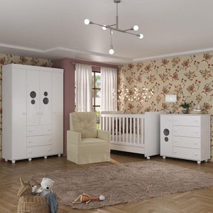 Quarto Completo Com Colchão E Poltrona De Amamentação Pimpolho Mp4091 Branco/Bege Branco/Bege